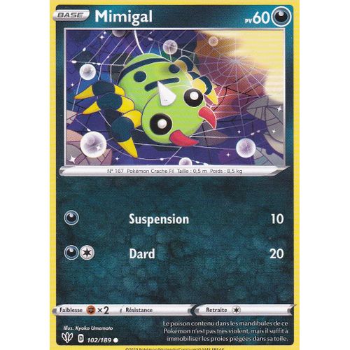 Carte Pokemon - Mimigal - 102/189 - Épée Et Bouclier 3 Ténèbres Embrasées