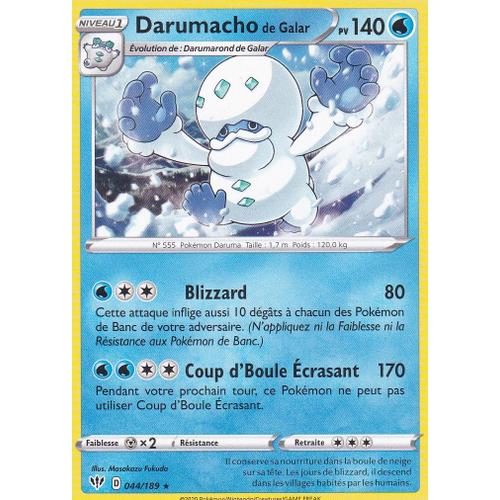 Carte Pokemon - Darumacho De Galar - 44/189 - Rare - Épée Et Bouclier 3 Ténèbres Embrasées