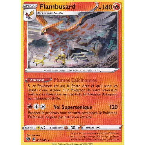 Carte Pokemon - Flambusard - 32/189 - Rare - Épée Et Bouclier 3 Ténèbres Embrasées