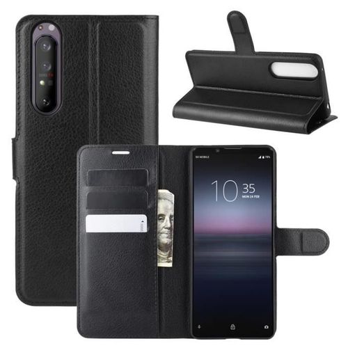 Pour Pour Sony Xperia 1 Ii Housse Protection Antichocs Pu Cuir Avec Support Et Fentes Pour Cartes -Noir
