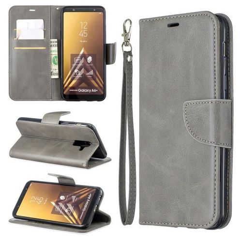 Pour Samsung Galaxy A6 Plus- Galaxy A6+ Housse Pochette Avec Support Antichoc Protection Rétro Haute Qualité Pu Cuir Gris