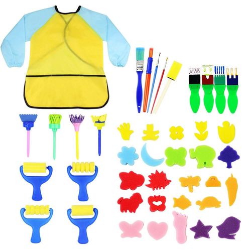 Enfants Chauds Début Apprentissage Éponge Peinture Pinceaux Kit 42 Pièces Éponge Dessin Formes Peinture Artisanat Pinceaux Pour Les Tout-Petits Cul