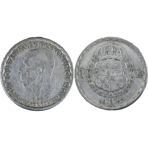 Suede - 1947 - 1 Krona - Gustav V - Argent 400¿ - 20-180