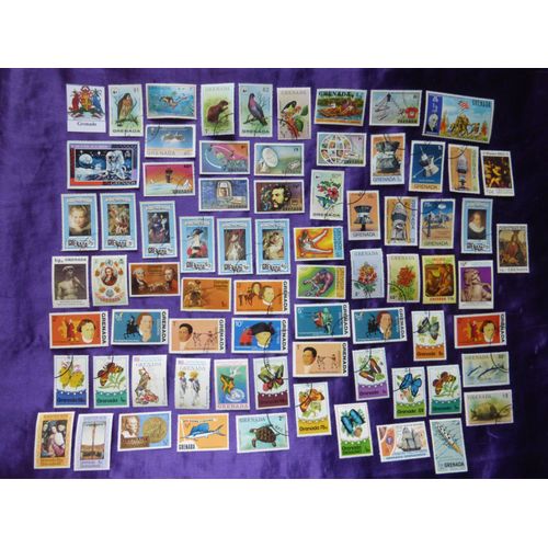 Timbres Grenade - 72 Timbres De La Grenade, Grenada, Grenadines. Années 1970... Thèmes, Révolution Américaine, Satélites, Histoire, Animaux... Lot N°2