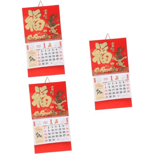 3 Pièces Calendrier De L'année Du Lapin 2023 Cadeau De Noël Calendrier Suspendu Chinois Calendrier Zodiacal 2023 Calendrier Feng Shui Papier Bureau Calendrier Déchiré Feuille D'or