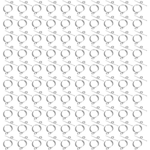 100 Ensembles De Fermoirs À Bascule, 2 Mm En Alliage Ot Boucle Ronde À Bascule Cercle Fermoirs Style Tibétain T-Bar Clip De Fermeture Pour Collier À Faire Soi-Même Bracelet Bijoux(Blanc)