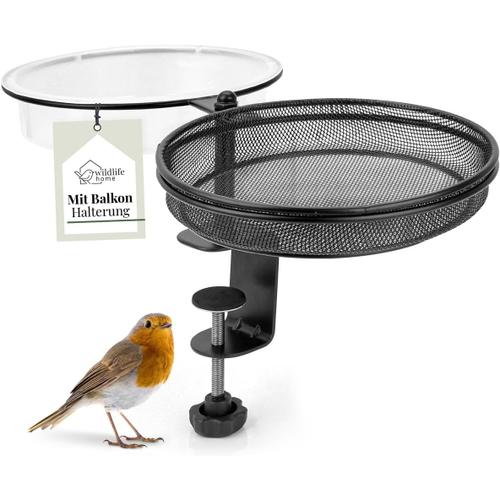 Distributeur De Nourriture Pour Oiseaux, Avec Bain D'oiseaux, À Suspendre, Balcon, 2 En 1, Avec Distributeur De Nourriture, Avec Support De Balcon En Métal