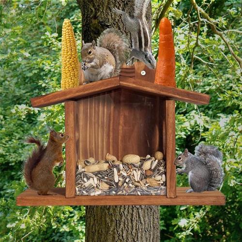 Comme Montré Maison D'écureuil, Mangeoires D'écureuil Pour L'extérieur, Maison D'écureuil, Mangeoire À Oiseaux En Bois Facile À Remplir, Mangeoire À Oiseaux Visible Avec Un Panneau Amovible Pour