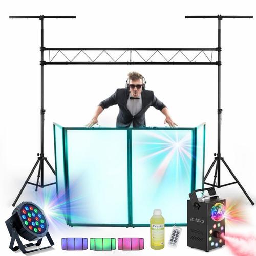 Pack Portique lumière DJ - Façade Lycra - Projecteurs PAR LED - Machine Fumée Lumière LED Astro - Liquide Fête Mariage Soirée