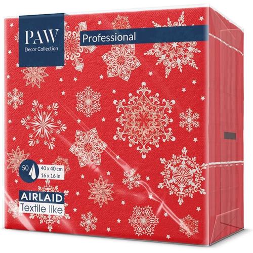 Snowflakes Red Serviette De Table - Airlaid (40 X 40 Cm) I Lot De 50 I Noël, Hiver, Vacances, Neige, Flocons De Neige I Décoration De Table Idéale Pour Noël I Structure En Tissu I Color: