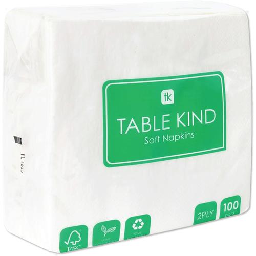 Blanc Table Kind ¿ Lot De 100 Serviettes En Vrac Douces De Qualité Pour Fêtes, Restauration Et Usage Quotidien, Respectueuses De L'environnement, Jetables, Compostables Fsc, Durables Et Recyclables,