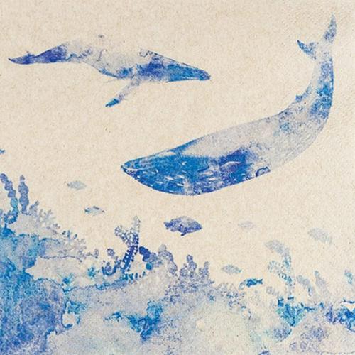 Eco Line Lot De 20 Serviettes Durables En Papier 100 % Recyclé, Motif Baleines Dans La Mer, Maritime, Mer, Lac, Océan, Animaux, Été, Décoration De Table 33 X 33 Cm