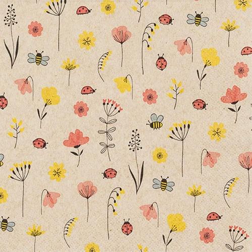 Eco Line Lot De 20 Serviettes Durables En Papier 100 % Recyclé, Motif De Coccinelles Et Abeilles, Fleurs, Animaux, Printemps, Été, Décoration De Table 33 X 33 Cm