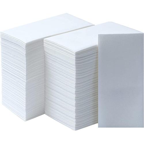 Blanc Lot de 100 serviettes jetables au toucher lin - Serviettes décoratives écologiques pour mariage, fête, anniversaire, dîner, Noël - 30 x 43cm - Blanc