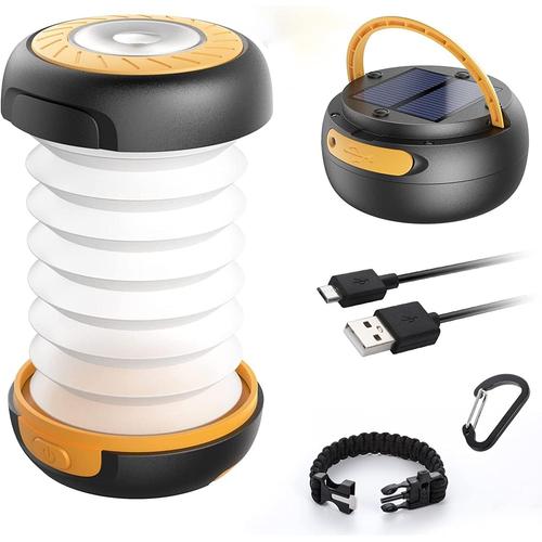 Lampe De Camping Solaire Lampe Lanterne Camping Solaire Pliante Rechargeable 2 En 1 Extérieur Pliante De Poche Télescopique Cable Usb Batterie 3 Luminosité 800mah Durée Max 12h Pour Randonnée