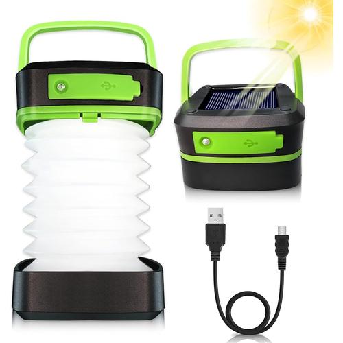 Green Lampe Solaire Camping, Lanterne LED Rechargeable Projecteur Portable, Lampe Camping Pliable, 3 Modes d'éclairage, Cable USB Inclus, pour Camping, Bricolage, Secours, Garage, Cave, etc