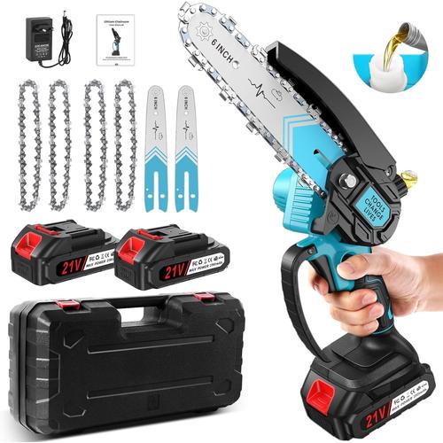 Mini tronçonneuse rechargeable sans fil de 15,2 cm, 2 batteries de 4,0 Ah, moteur sans balais puissant 21 V 800 W, tronçonneuse sans fil avec batterie et chargeur pour couper du bois, arbre