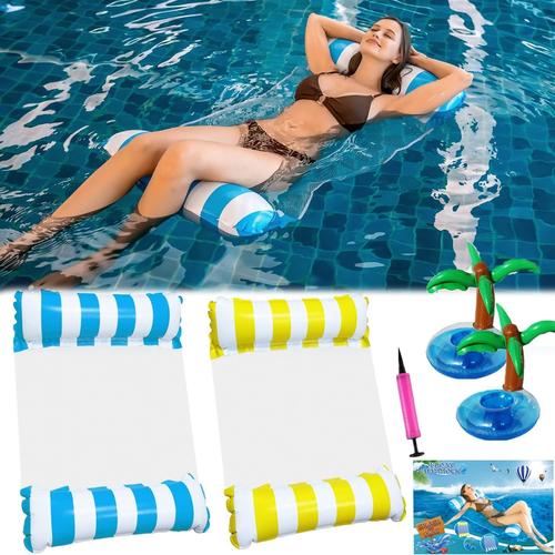 A Swimming Hamac Flottant 2 Pcs, 4 En 1 Hamac Gonflable Piscine Hamac D'eau Gonflable, Pliable Flottantes Hamac Flotteur Ultraléger, Chaise Longue Flotteur Pour Adulte Plage Partie Vacances