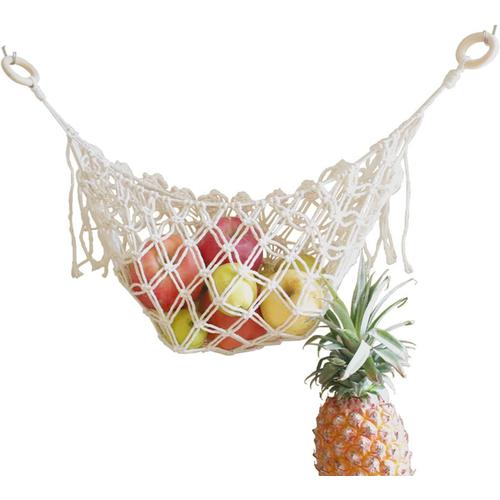 Blanc Hamac À Fruits À Suspendre, Hamac À Fruits En Macramé À Suspendre Sous Une Armoire, Hamac À Légumes Pour Le Rangement De Fruits, Bananes, Légumes, Filet De Décoration De Cuisine