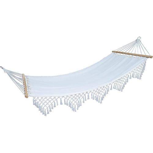 Beige Svita Hamac De Luxe Avec Bordure Décorative Boho Cadre En Bois Macramé Coton Beige