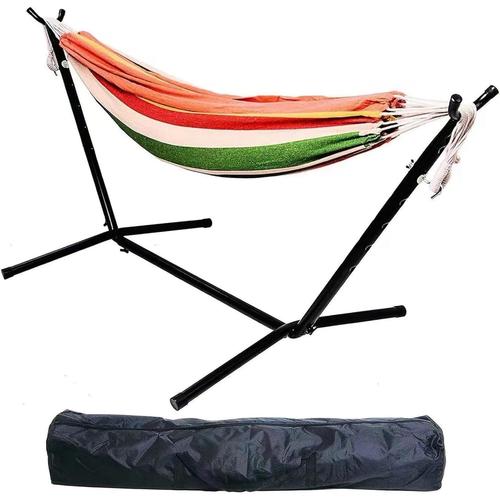 Rouge Hamac Double Avec Support, Capacité De 200 Kg, Support De Hamac Avec Sac De Transport Et Deux Poutres D'équilibre Anti-Roulement, Hamac Portable Avec Support Pour Extérieur, Jardin, Jardin,