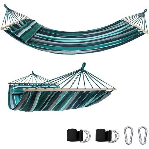 Bleu Yourgear Kauai Hamac Xxl Avec 2 Coussins | 240 X 160 Cm | Émeraude (Vert) Ou Aqua (Bleu) | 300 Kg Certifié Tüv | Coton | Hamac À Barres Pour 2 Personnes Avec Kit De Fixation [Émeraude]