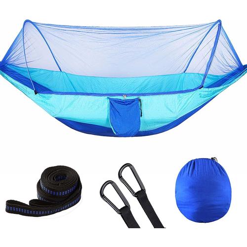 Bleu Hamac Sur Pied Pliable Avec Sac, Hamac Suspendu 2 Personnes Moustiquaire, Hamac De Camping Moustiquaire, 300 Kg Capacité De Charge, Pour Voyage Jardin