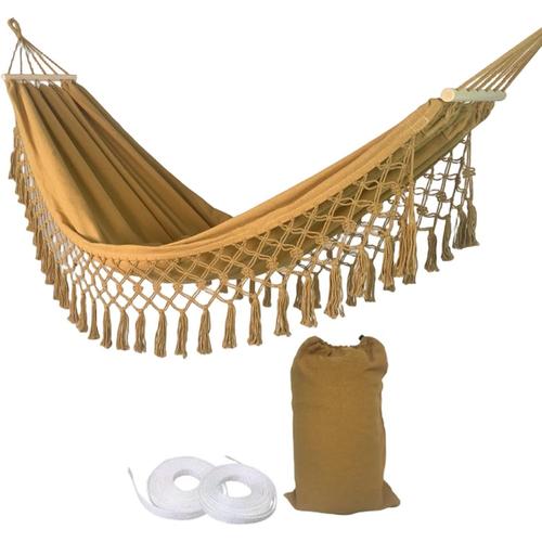 Beige Hamac Exterieur, Hamac Suspendu Avec Sangle Hamac, Hamac Avec Support, Hamac De Jardin Avec Tige En Bois, Hamac À Macramé De Bohême, Toile Hamac Exterieur, Hamac Enfant (Beige)