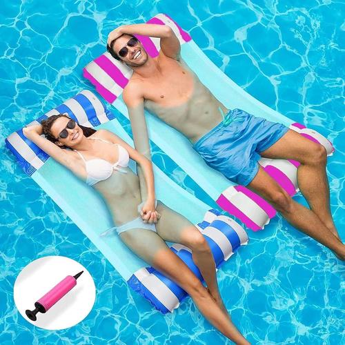 Bleu,Rose 2 Pièces 130cm Hamac Flotteur De Piscine, 4 En 1 Selle/Chaise Longue/Hamac/Drifter Flottant Gonflable Radeau Fauteuil Inclinable Tapis De Bain À Remous De Plage (Bleu & Rose)