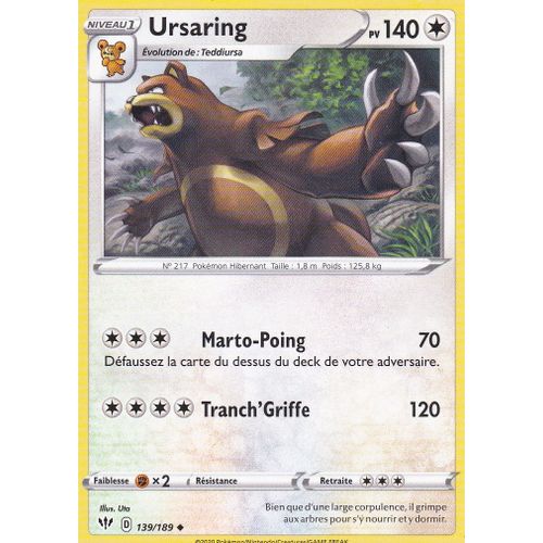 Carte Pokemon - Ursaring - 139/189 - Épée Et Bouclier 3 Ténèbres Embrasées