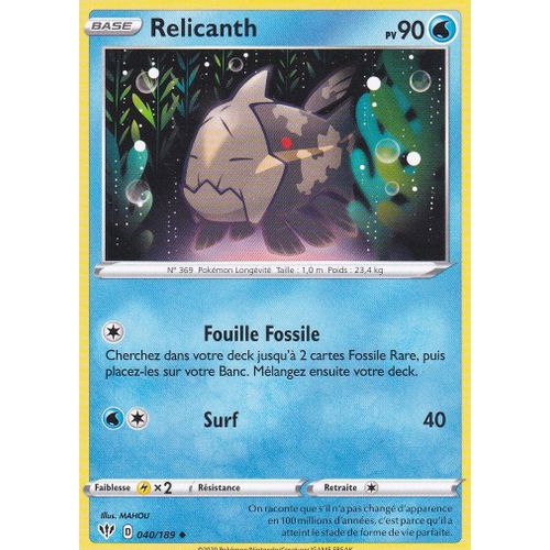 Carte Pokemon - Relicanth - 40/189 - Épée Et Bouclier 3 Ténèbres Embrasées