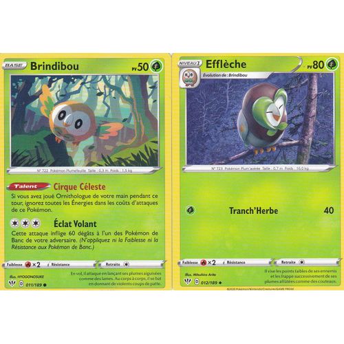 2 Cartes Pokemon - Efflèche - 12/189 + Brindibou - 11/189/ - Épée Et Bouclier 3 Ténèbres Embrasées