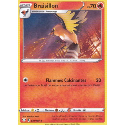 Carte Pokemon - Braisillon - 31/189 - Épée Et Bouclier 3 Ténèbres Embrasées