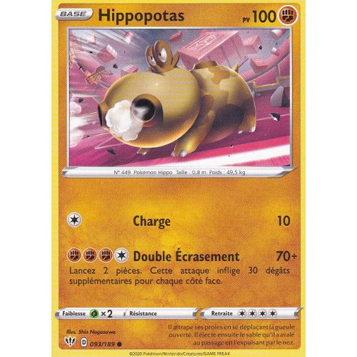 Carte Pokemon - Hippopotas - 93/189 - Épée Et Bouclier 3 Ténèbres Embrasées