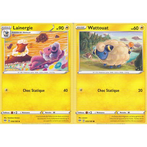 2 Cartes Pokemon - Lainergie 56/189 Et Wattouat 55/189 - Épée Et Bouclier 3 - Ténèbres Embrasées