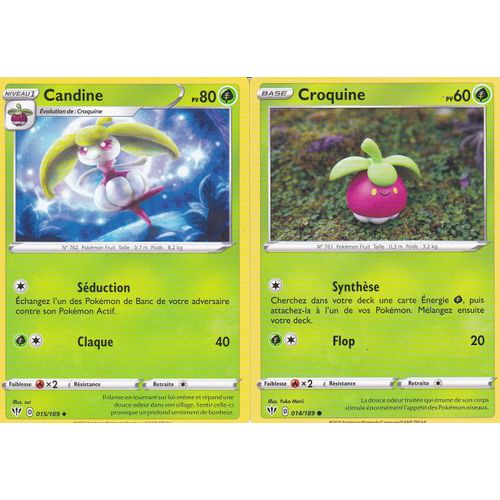 2 Cartes Pokemon - Candine - 15/189 + Croquine - 14/189/ - Épée Et Bouclier 3 Ténèbres Embrasées