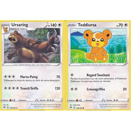 2 Cartes Pokemon - Ursaring - 139/189 + Teddiursa - 138/189/ - Épée Et Bouclier 3 Ténèbres Embrasées