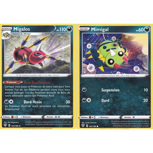 2 Cartes Pokemon - Migalos - 103/189 + Mimigal - 102/189/ - Épée Et Bouclier 3 Ténèbres Embrasées