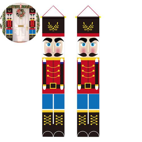 Lot de 2 bannières de Noël Casse-Noisette, modèle de soldat sentinelle pour décorations de Noël, fournitures de décoration intérieure et extérieure (30 × 180 cm/12 × 71 pouces)