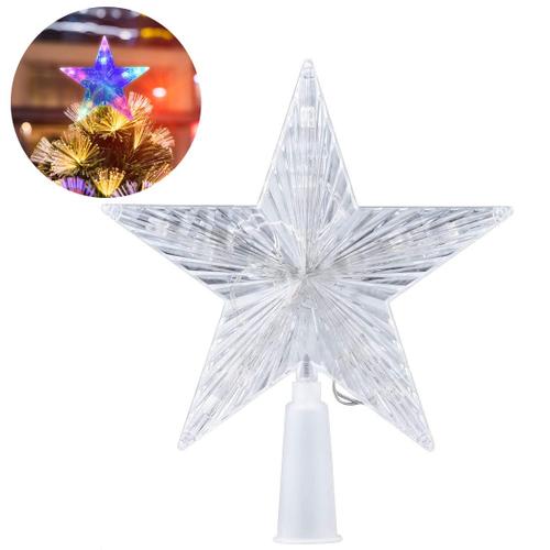 AsperX Cimier de sapin de Noël multicolore en forme d'étoile de poinsettia - Cimier de sapin de Noël léger fonctionnant à piles pour Noël (mis à jour)