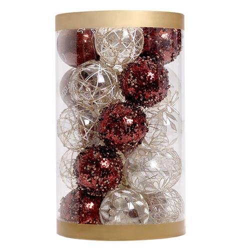 Lot de 25 boules de Noël décoratives pour arbre de Noël, 5 styles incassables, boules à suspendre pour décorations de fête (6 cm, café, doré)