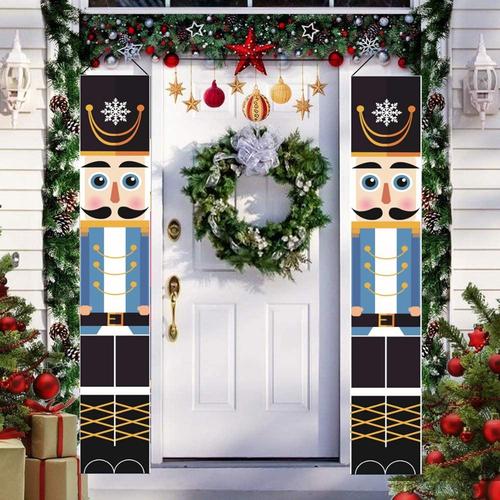 Bannière de Noël « Frohe Christmas » - Casse-noisette - Décoration de Noël pour porche, porte, cheminée, jardin, intérieur, extérieur, maison, fête (bleu)