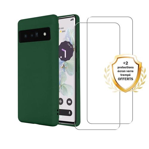 Coque Google Pixel 7 Silicone Liquide Vert Foret + 2 Vitres En Verre Trempé Protection Écran Evetane