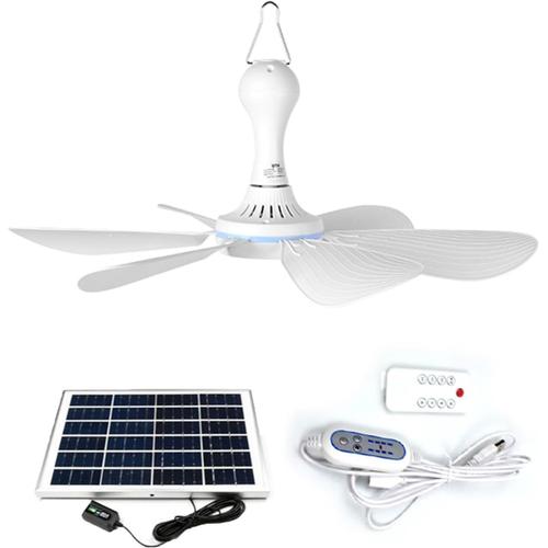 One Color Ventilateur Solaire avec Cable de Télécommande Petit Ventilateur de Plafond Usb Pales Détachables en ABS Facile à Assembler avec Panneau Solaire Facile à pour L'extérieur Le Blanc 6V6W/6V10W