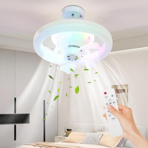 Coloré Ventilateurs Plafond avec Lumière, 10 Lampe E27 Ventilateurs De Plafond Silencieux 48W, Température 3 couleurs, 360° Symphonie Lumière de ventilateur à tête mobile (Coloré)