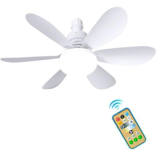 Blanc Ventilateur de Plafond avec Lumière et Telecommande, LED Ventilateur Dimmable Plafonnier avec 40W E27 Lampe Intégrée, 6 Pales, 3 Vitesses, Silencieux, pour Salon, Chambre, Coucher (Blanc)