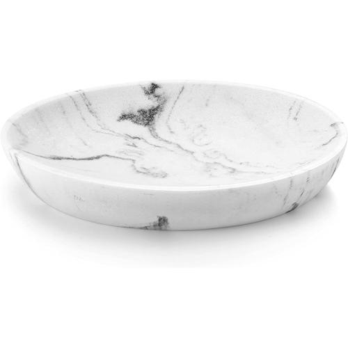 Gravier Blanc Porte-Savon, Boîte à Savon en Résine et en Gravier, Support de Savon Ovale Durable avec Motif en Marbre pour Salle de Bain, Douche, Cuisine pour Ranger Bougie, Savon - Gravier Blanc