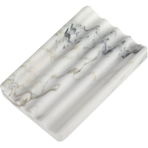 Namib Bianco Porte-Savon en Marbre Naturel Africain pour Douche, Plateau à Savon en Pierre pour Salle de Bain, Porte-Savon pour Savon de Toilette pour Lavabo