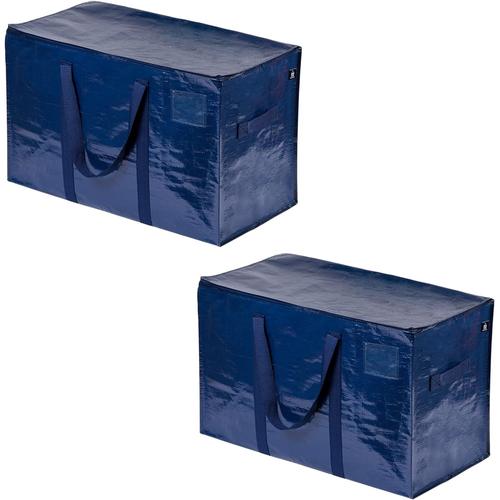 Bleu Lot de 2 Sac Déménagement Extra-Large, Fermeture Eclair, Sac de Rangement Résistant, Alternative Carton Stockage, Sac Rangement Vêtement, Sacs de Voyage, Pochette Etiquette (Bleu, Lot de 2)