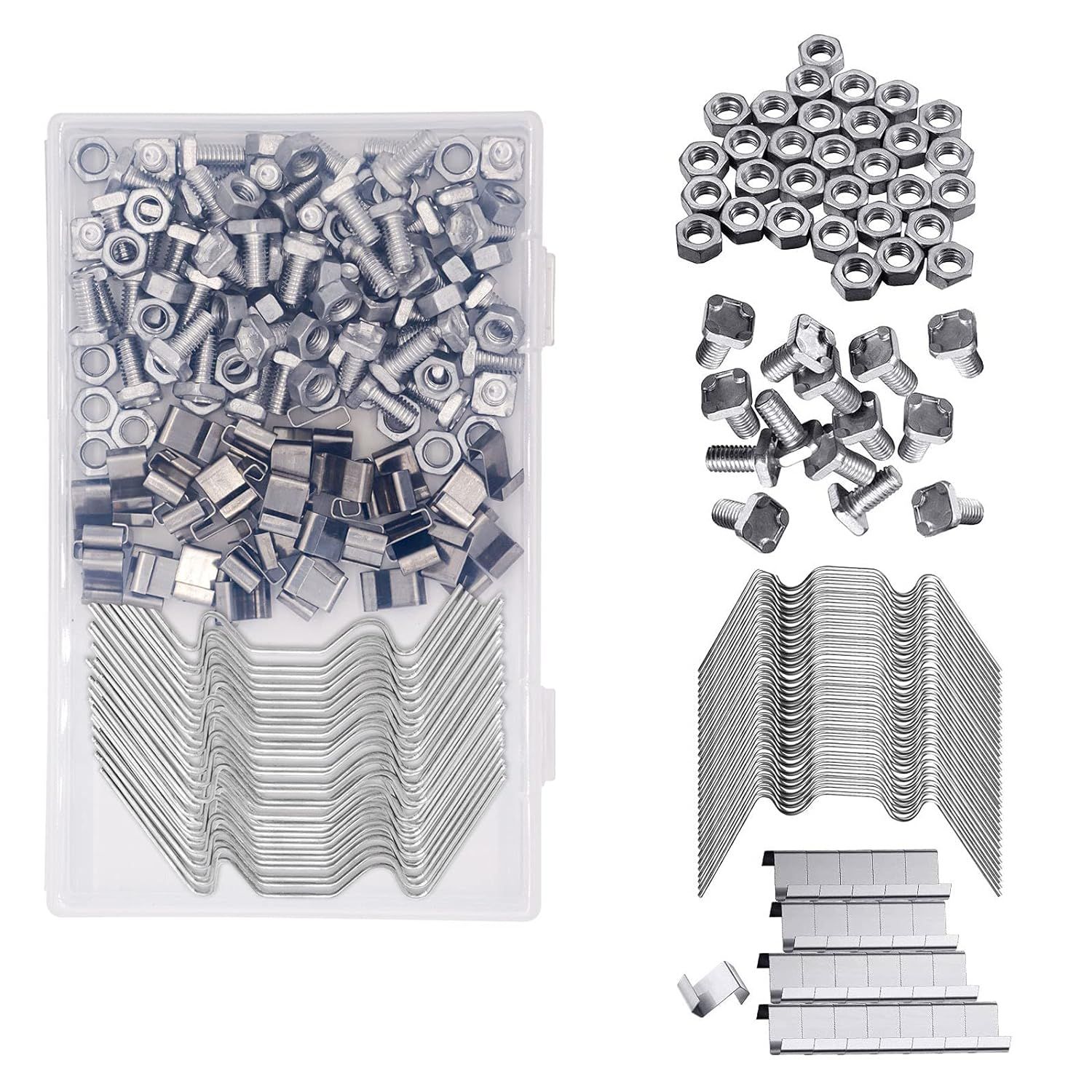 Argent Clips De Fixation Vitrage Inox Réparation Serre Accessoires Kit 200pcs Clips De Fil Type W Clips De Chevauchement Type Z Écrous En Boulons En Aluminium Pour Serre Jardin Vitre Remplacement